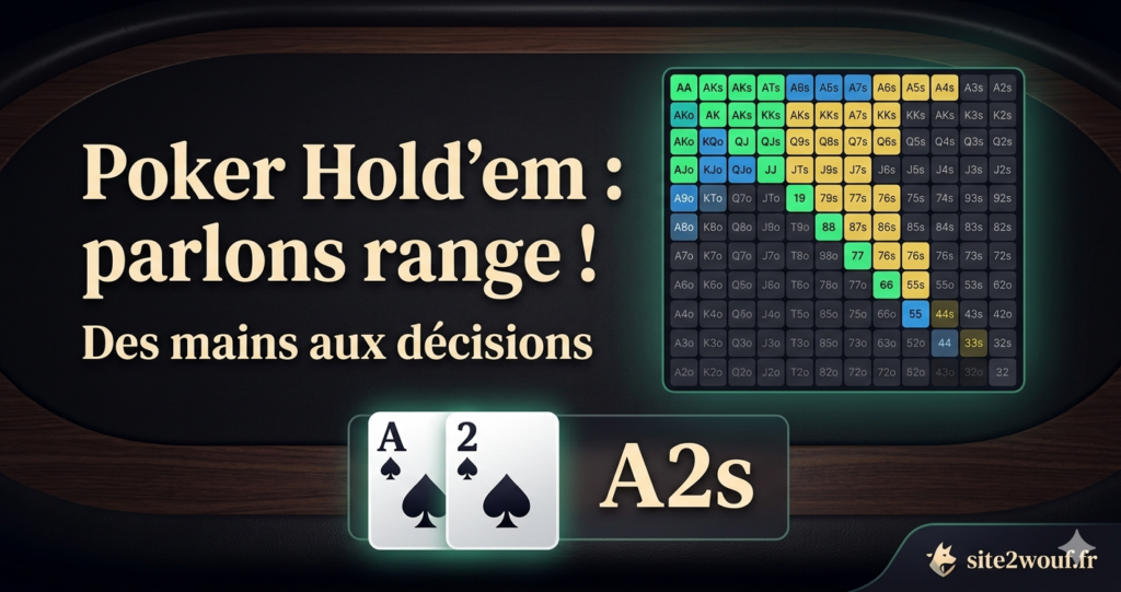 Comprendre les ranges au poker Hold’em : mains génériques, positions, open, call, 3-bet, micro limites, probabilités, équité et outils d’entraînement.