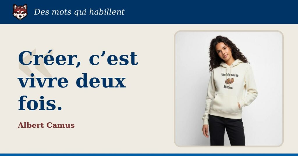 « Créer, c’est vivre deux fois. », Albert Camus : la citation et le T-shirt qui la porte