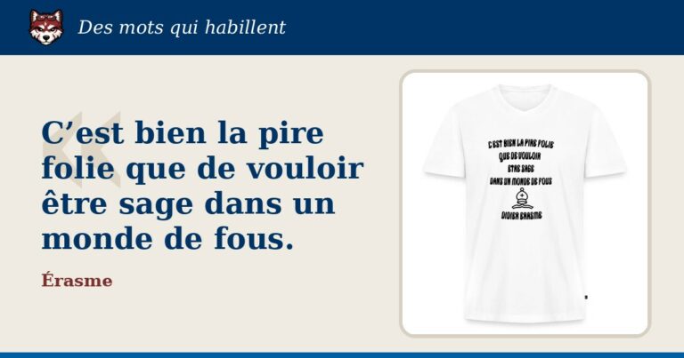 « C’est bien la pire folie que de vouloir être sage dans un monde de fous. », Érasme : la citation et le T-shirt qui la porte