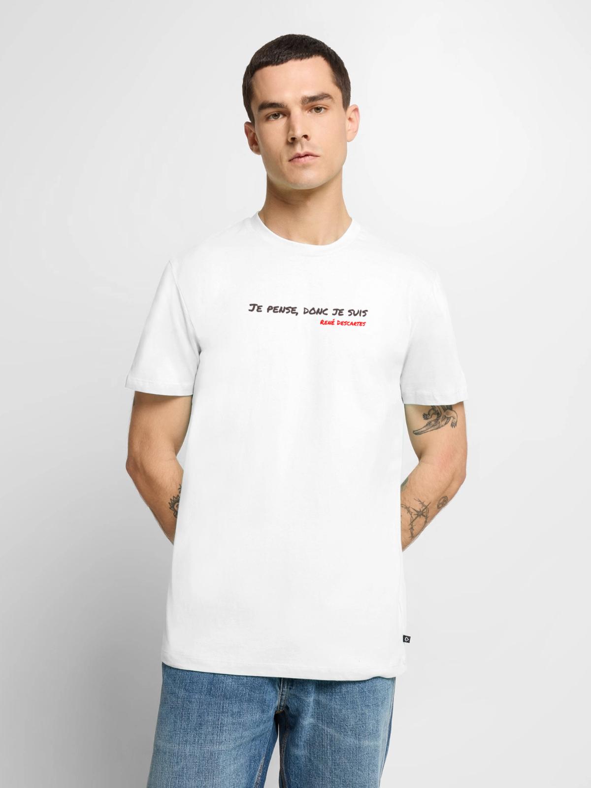 T-shirt blanc : « Je pense, donc je suis », signé René Descartes