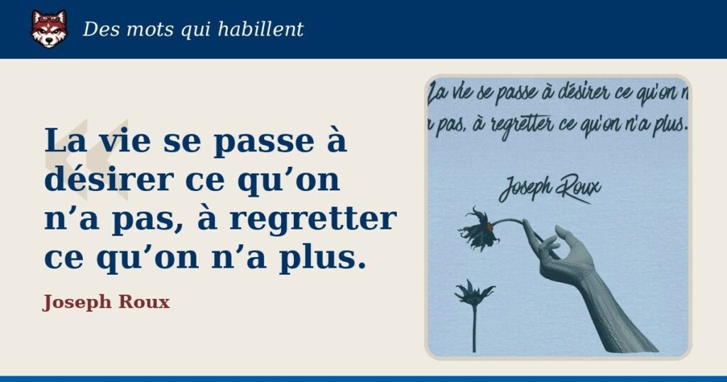 « La vie se passe à désirer ce qu’on n’a pas, à regretter ce qu’on n’a plus. », Joseph Roux : la citation et le T-shirt qui la porte