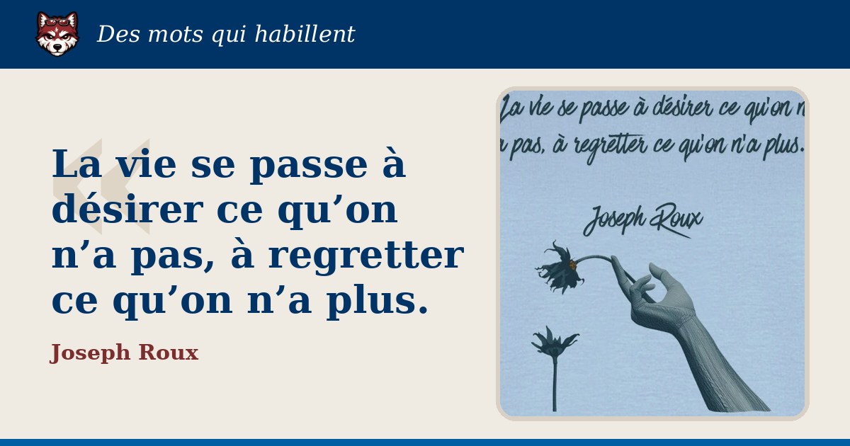 « La vie se passe à désirer ce qu’on n’a pas, à regretter ce qu’on n’a plus. », Joseph Roux : la citation et le T-shirt qui la porte