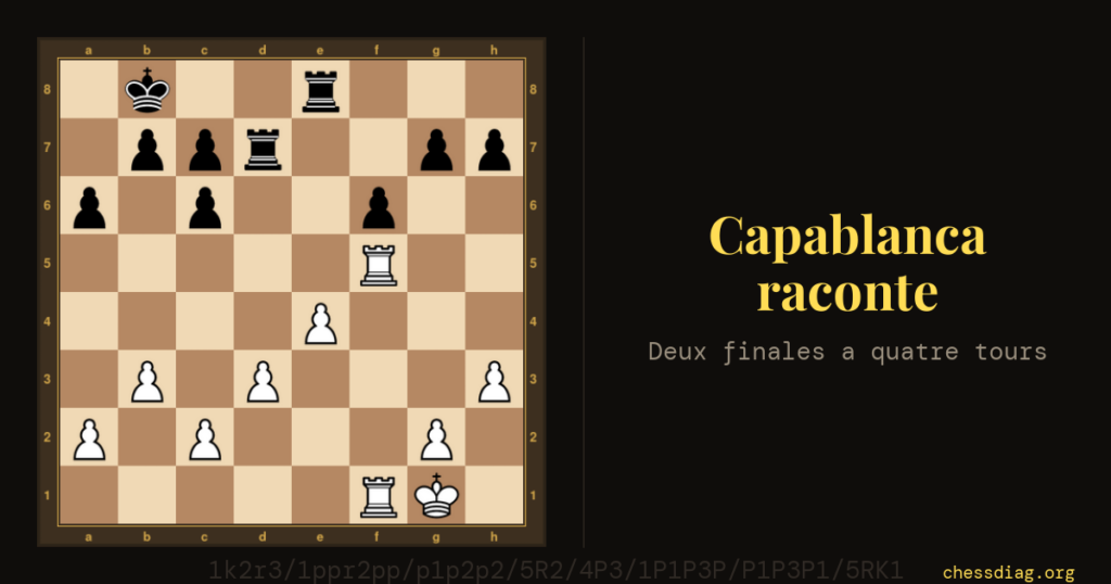 Finales à quatre tours — Capablanca contre Janowski, New York 1913 : le pion c double bloque toute l'aile dame noire
