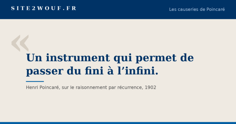Carte de la série Les causeries de Poincaré : « Un instrument qui permet de passer du fini à l’infini. », Henri Poincaré sur le raisonnement par récurrence, La Science et l’Hypothèse, 1902