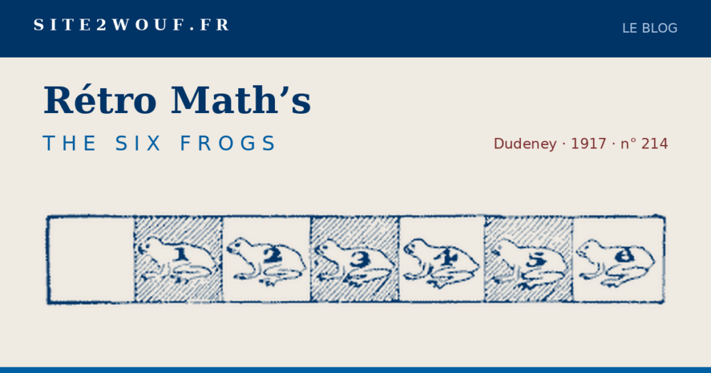 Carte de partage : Rétro Math's, THE SIX FROGS, Dudeney 1917, avec la bande des six grenouilles numérotées