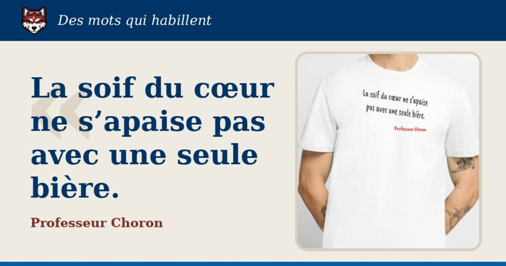 « La soif du cœur ne s’apaise pas avec une seule bière », Professeur Choron : la citation et le T-shirt qui la porte
