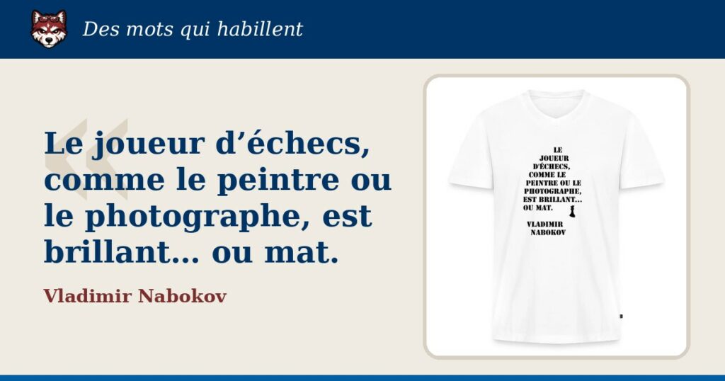 « Le joueur d’échecs, comme le peintre ou le photographe, est brillant… ou mat. », Vladimir Nabokov : la citation et le T-shirt qui la porte