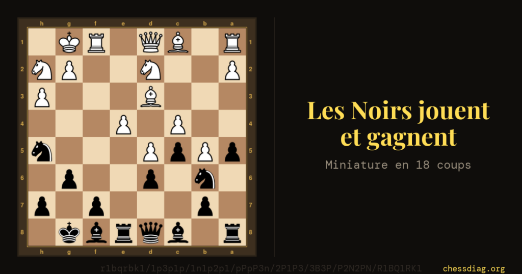 Miniature en 18 coups : les Noirs jouent et gagnent après 16. Tf1
